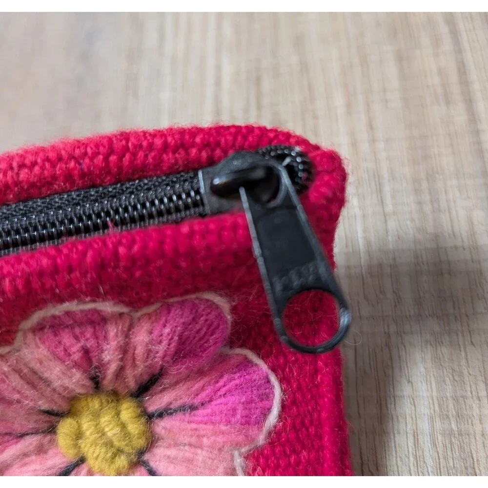 Peruvian Handmade Embroidered Flower Pouch Hand Made Size 8.5 x 5.5 Inches